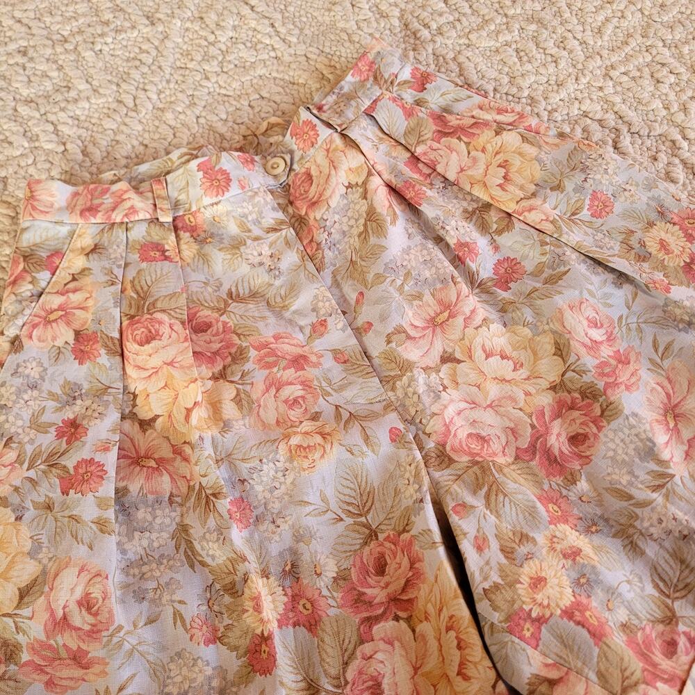 Vtg Ralph Lauren Linen Floral Shorts Sz S